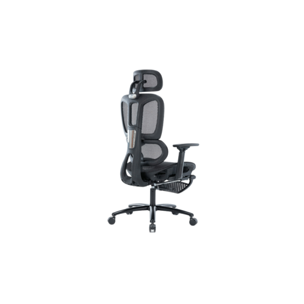 silla de malla negra con cabecera y descansa pies Nexus